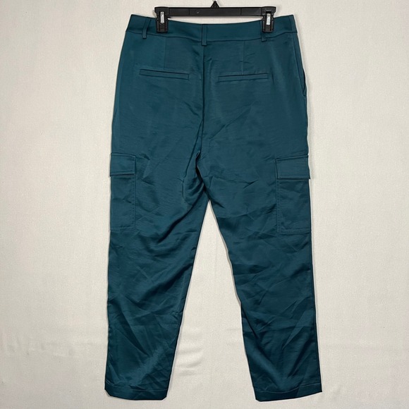 LOFT High Rise Satin‎ Feel Cargo Ankle Pants Trousers Teal Green - Size 8 - Picture 3 of 9